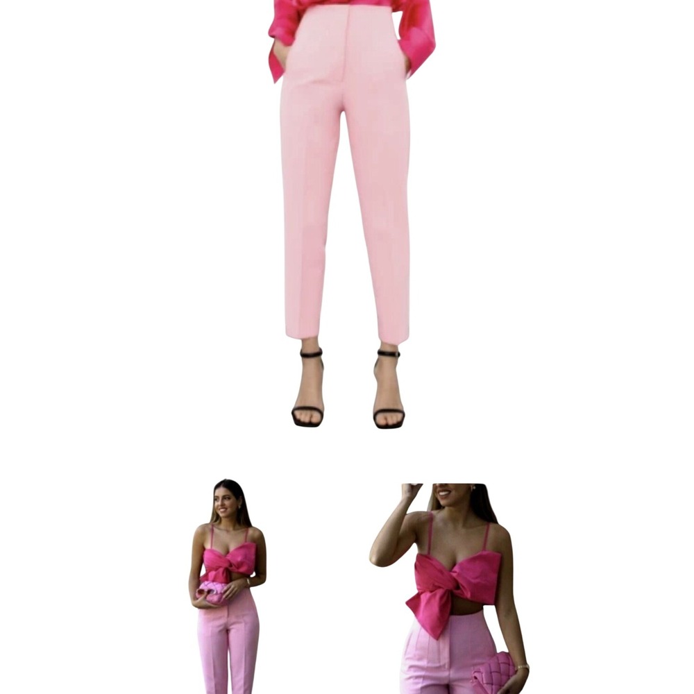 Zara Pink High Waisted Tapered Cropped Trousers Pants Size 4 Womens